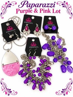 paparazzi Bold Purple & pink Multi-Piece Necklace and Earring Lot